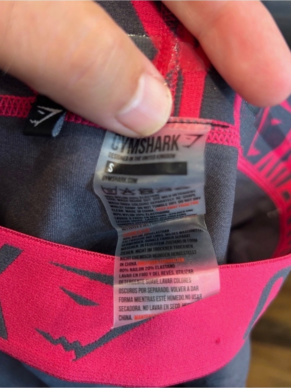 Gymshark Charcoal Leggings with Pink Branded Waistband - Picture 2 of 3